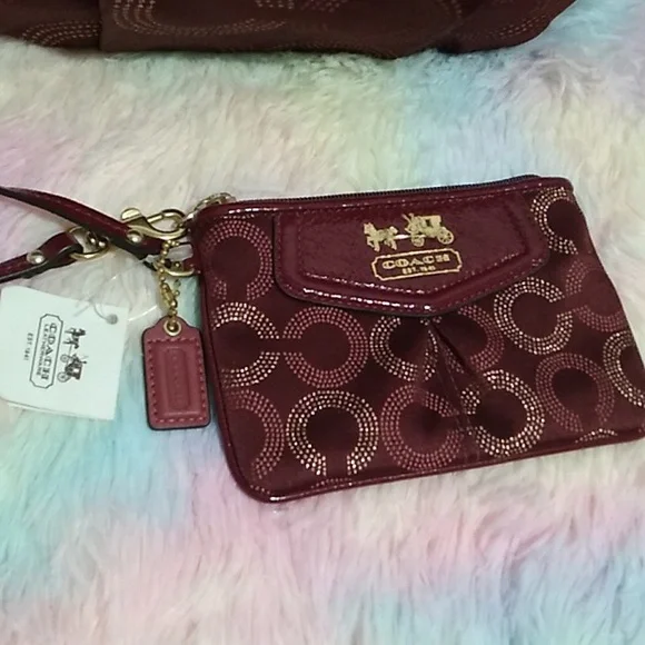 SALE! Auth Coach Sophia Mad Dotted Art Dark Red/Gold Bag & NWT Wristlet Bundle - Picture 6 of 16